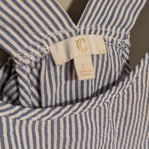 Blue and White Striped Tank with Bow Back Size L - Picture 3 of 6